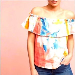 Anthropologie Meadow Rue Effervesce Watercolor Off Shoulder Top Size M